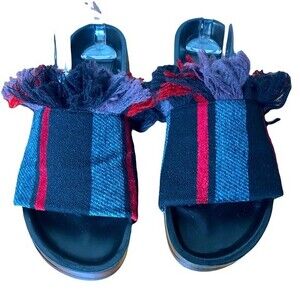 EUC Chloe Kerenn Kilim Slides Black Burgundy Fringe Flat Sandals Summer Size 10